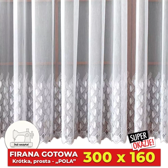 Firana Gotowa 300x160 PROSTA - firana już uszyta, na karnisz 150-200cm - Pola